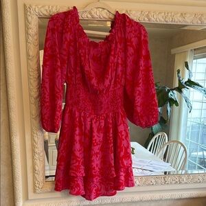 Kittenish Pink and Red Ruffled Cocktail Dress